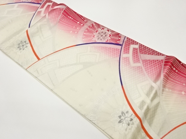 JAPANESE FUKURO OBI / PLATINUM​ FOIL / WOVEN FLOWER CREST